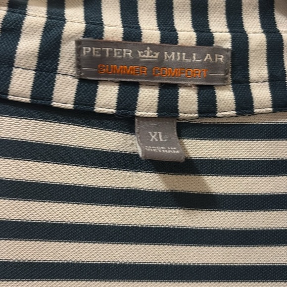 Peter Millar green and White Striped golf Polo Shirt - size XL - Picture 2 of 6